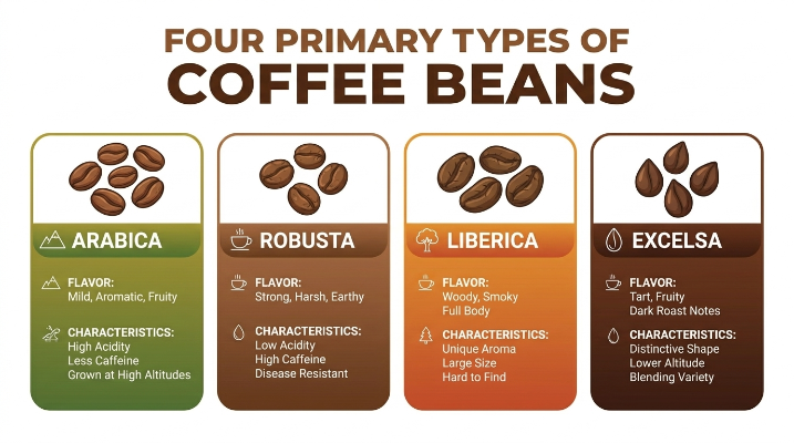 Types of Coffee Beans Explained Arabica, Robusta, Flavor Profiles, and Brewing Differences